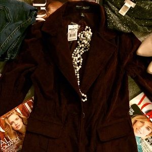 NWT Short Dark Maroon Velvet Blazer Sz M