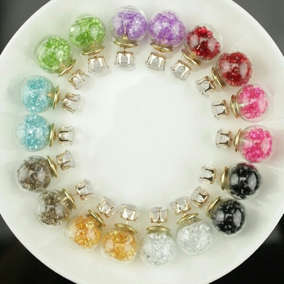 Double Sided Earrings Red Crystals - Picture 2 of 2