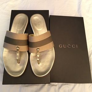 Gucci Sandals - Gold/Olive Green