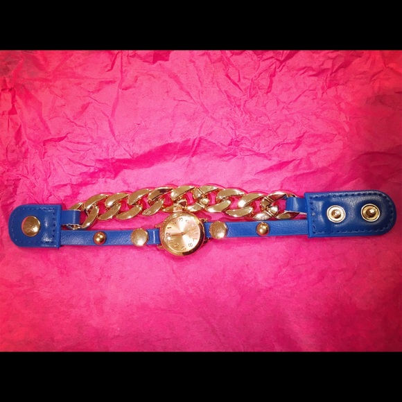 T&J Designs Blue & Gold chain Layered Watch. - Picture 2 of 3