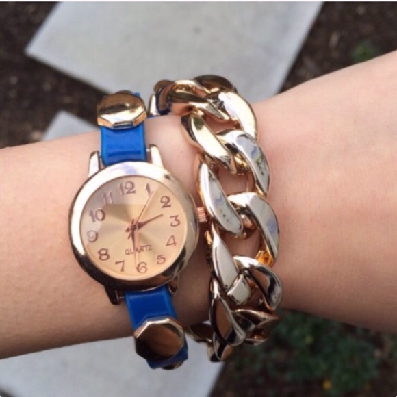 T&J Designs Blue & Gold chain Layered Watch. - Picture 3 of 3