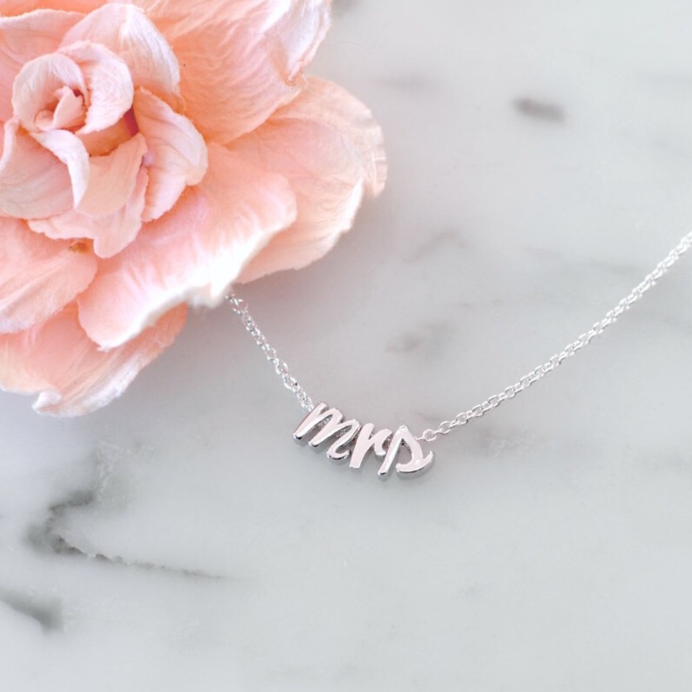"Mrs" Tiny Initial Necklace in Gold or Silver - Picture 1 of 2