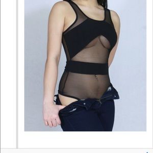 Body suit with mesh front