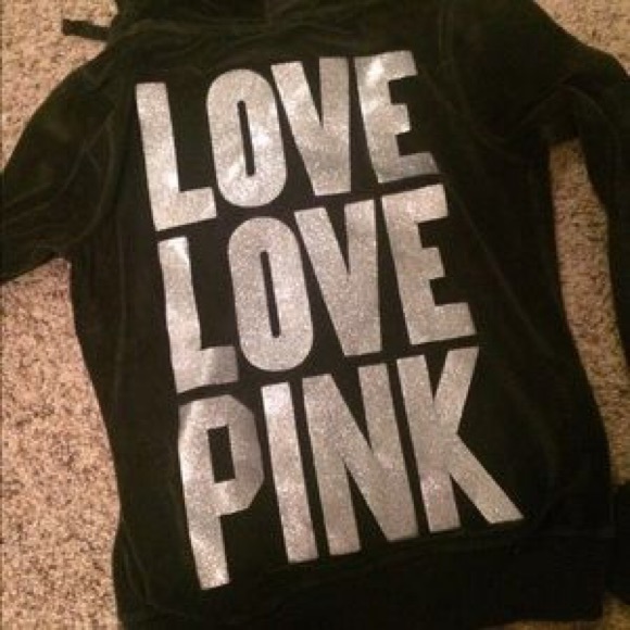 VS PINK Med black velour zip hoodie