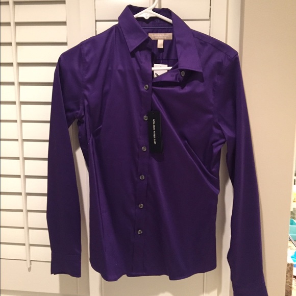 Fitted purple button down shirt