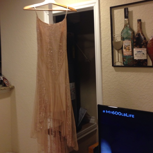 Tan dress accented with sparkle accents