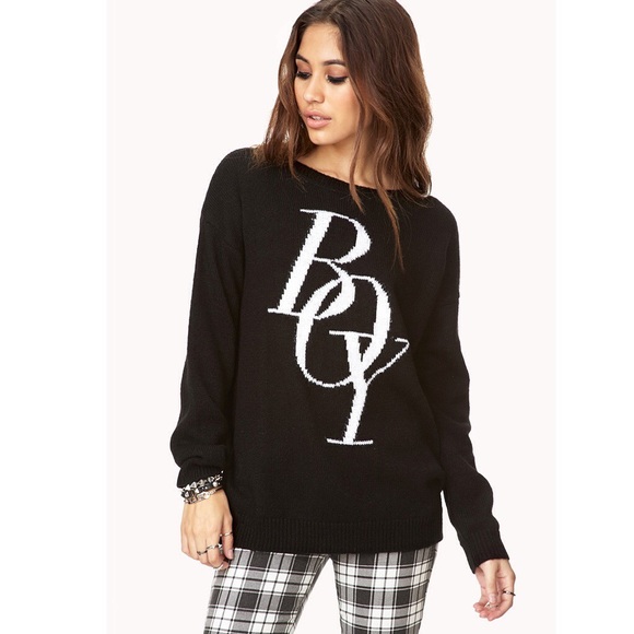 Forever 21 Sweaters - ⬛️Wool Blend Oversized Sweater F21 Boy Print Black Forever 21 Sweaters - ⬛️Wool Blend Oversized Sweater F21 Boy Print Black
