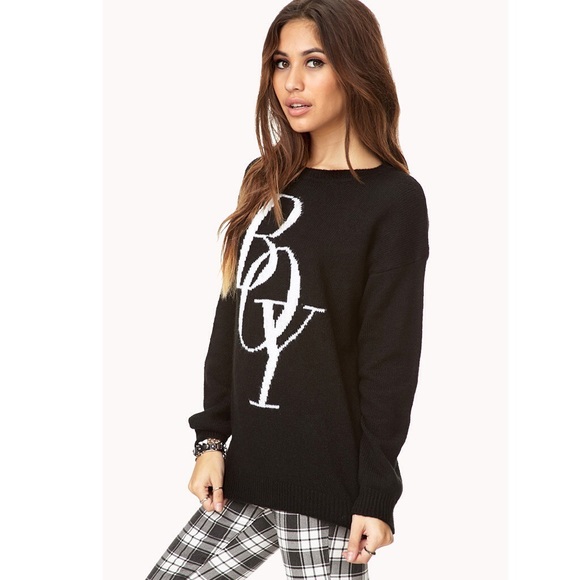 Forever 21 Sweaters - ⬛️Wool Blend Oversized Sweater F21 Boy Print Black Forever 21 Sweaters - ⬛️Wool Blend Oversized Sweater F21 Boy Print Black