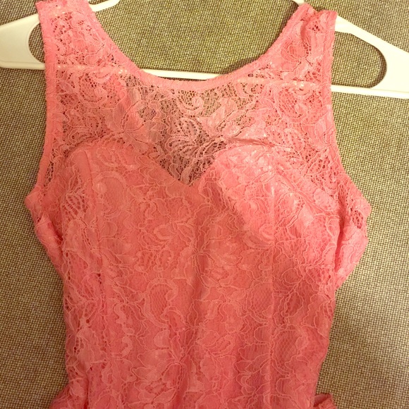 Coral pink lace sweetheart neck dress Valentine!