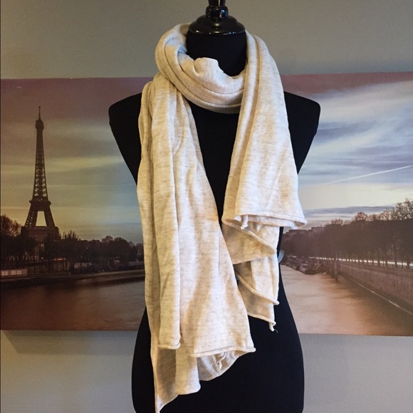 Jersey cotton scarf in heather cream. - Picture 2 of 2