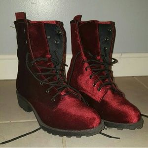 Red Velvet Combat Boots