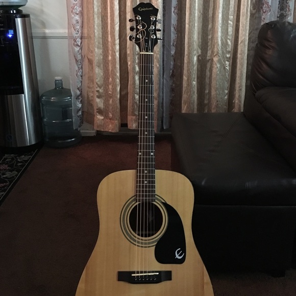 Epiphone acoustic guitar & guitar stand.