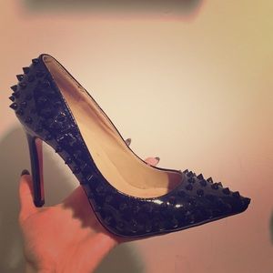 black spikes lb imitation pumps patent leather