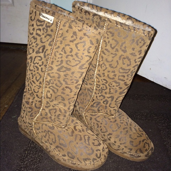 Leopard Print Suede Bearpaw Faux Fur Lined Boots