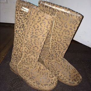 Leopard Print Suede Bearpaw Faux Fur Lined Boots