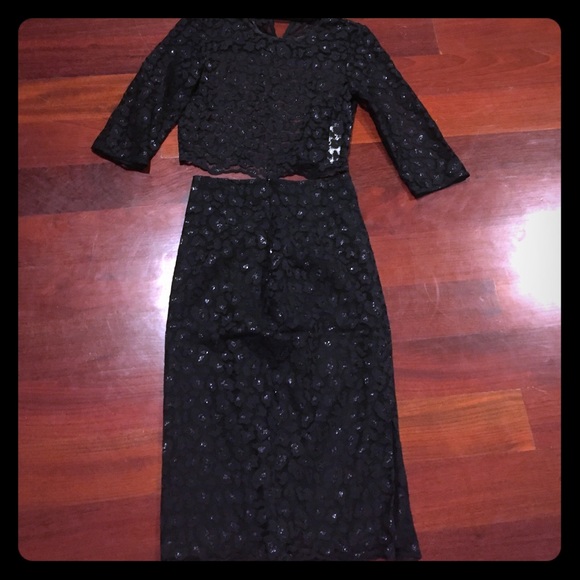 zara see through lace crop top and lace skirt