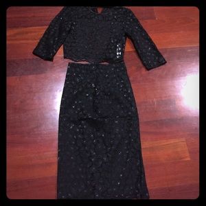 zara see through lace crop top and lace skirt