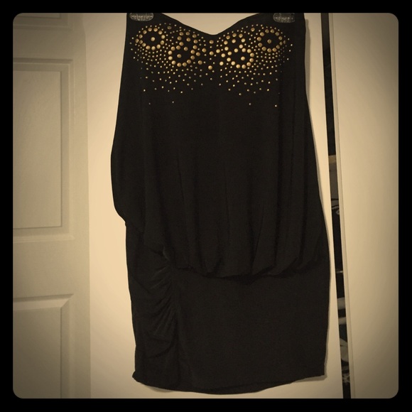 Strapless black bodycon dress with gold