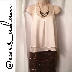 White Chiffon Flowy Racerback Sleeveless Blouse