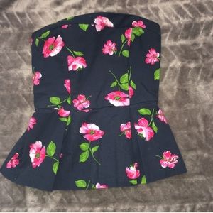 Hollister Blue Floral Strapless Peplum Top