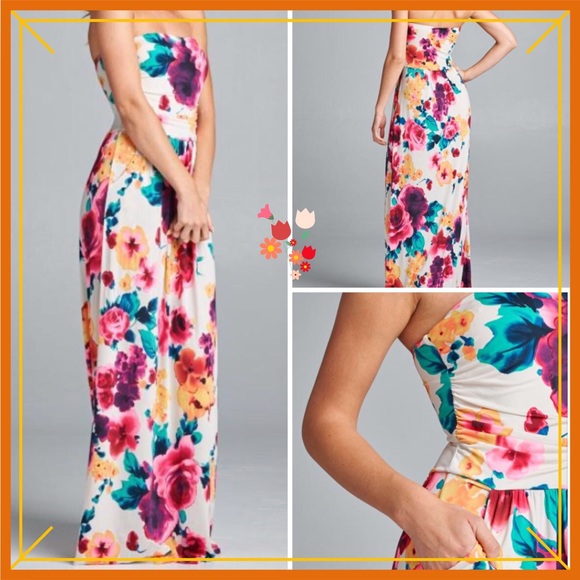 🌺HOST PICK 3/26 & 27🌺FLORAL STRAPLESS MAXI - Picture 2 of 3