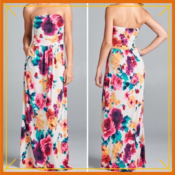 🌺HOST PICK 3/26 & 27🌺FLORAL STRAPLESS MAXI - Picture 3 of 3