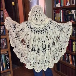 NEW HAND CROCHETED ORIGINAL DESIGN HOODED CAPE