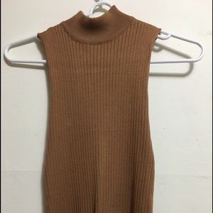 Camel crop mock turtleneck tank