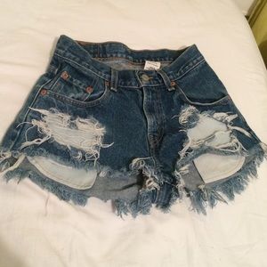 Levis High Waisted Distressed Jean Shorts
