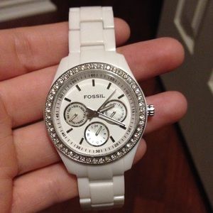 White Fossil Watch with Rhinestones