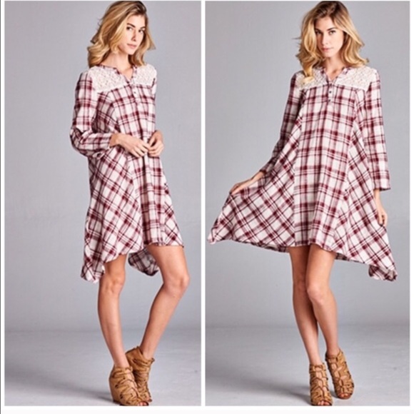 Red Plaid Asymmetrical Dress - Picture 2 of 3