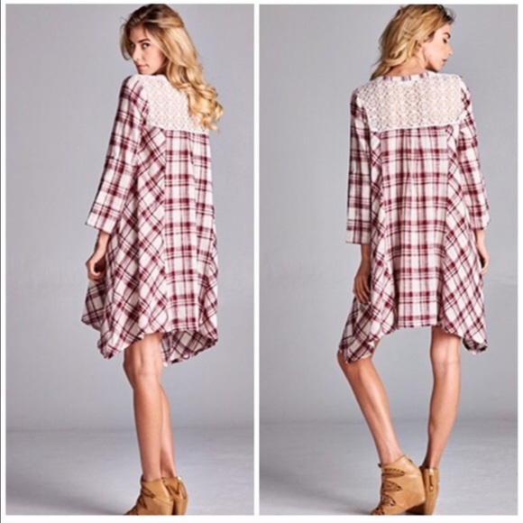 Red Plaid Asymmetrical Dress - Picture 3 of 3