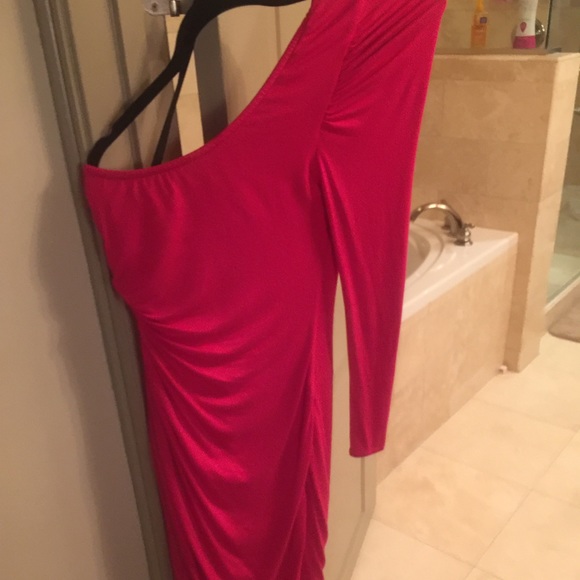 Pink one sleeve side keyhole dress