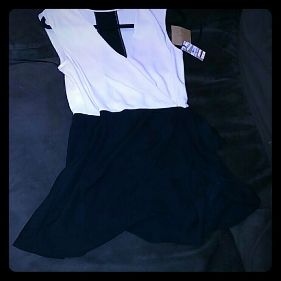 Rachel Roy romper tan and black wrap front