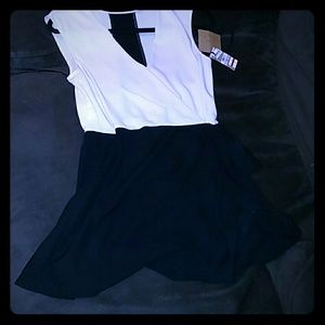 Rachel Roy romper tan and black wrap front