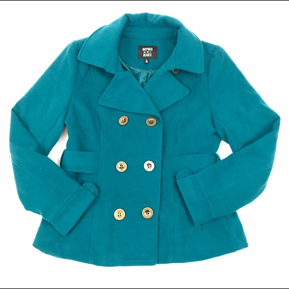 Teal Double Breasted Peacoat Jacket Coat or Blue