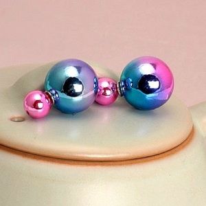 Colorful Blue and Pink Doubled Sided Earrings