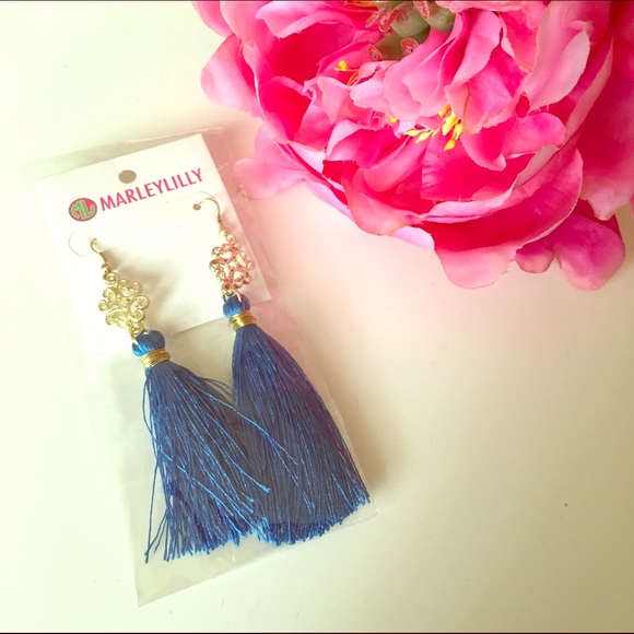 Marley Lilly Blue and Gold Tassel Drop Earrings