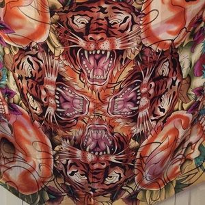 Ed Hardy 100% silk extra wide fringe scarf Ed Hardy 100% silk extra wide fringe scarf
