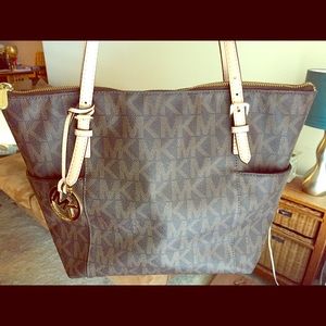 SOLD Michael Kors Brown Logo Jet Set Tote