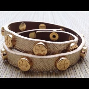 Tory Burch champagne gold double wrap bracelet