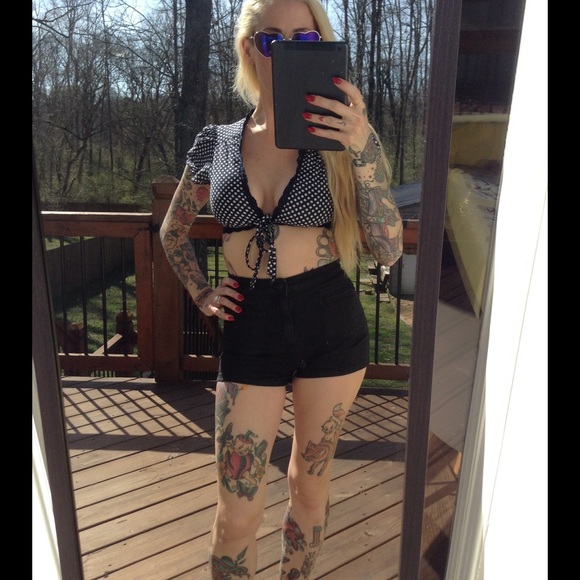 Navy polkadot crop top