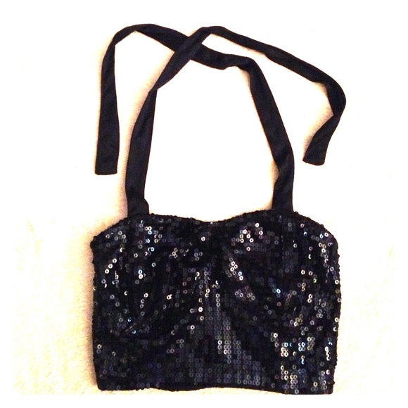 Black sequin halter top