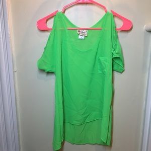 Neon Green Cold Shoulder Sheer Rave Top Medium