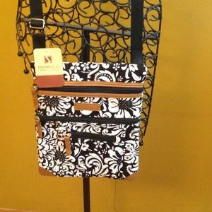 Black and white floral cross body purse