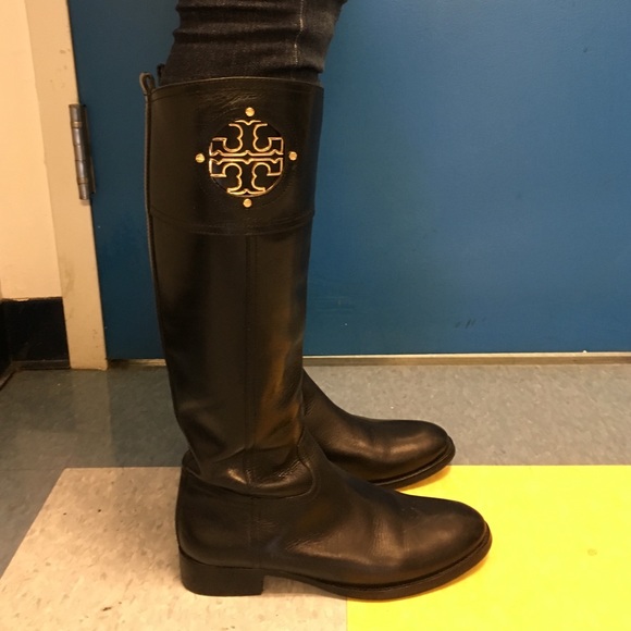 Tory Burch Shoes - Tory Burch leather rider boots with gold logo