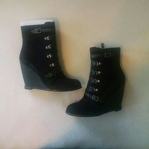 BCBGeneration Black Suede Wedge Booties