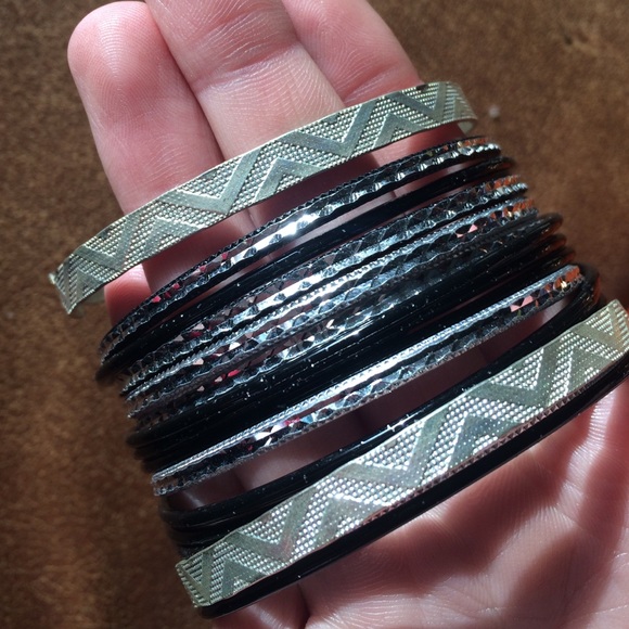 Black and Silver Bangles