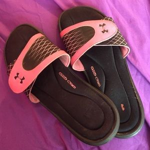 Black & Pink Under Armour Athletic Slides