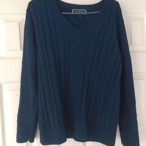 Teal cable knit v-neck sweater